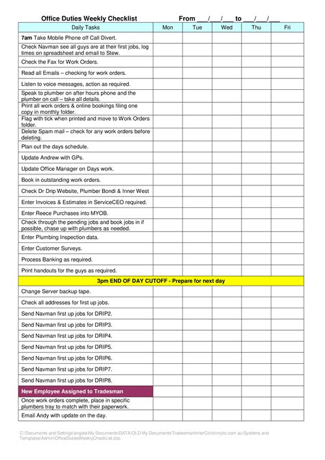 Daily and Weekly Checklist .